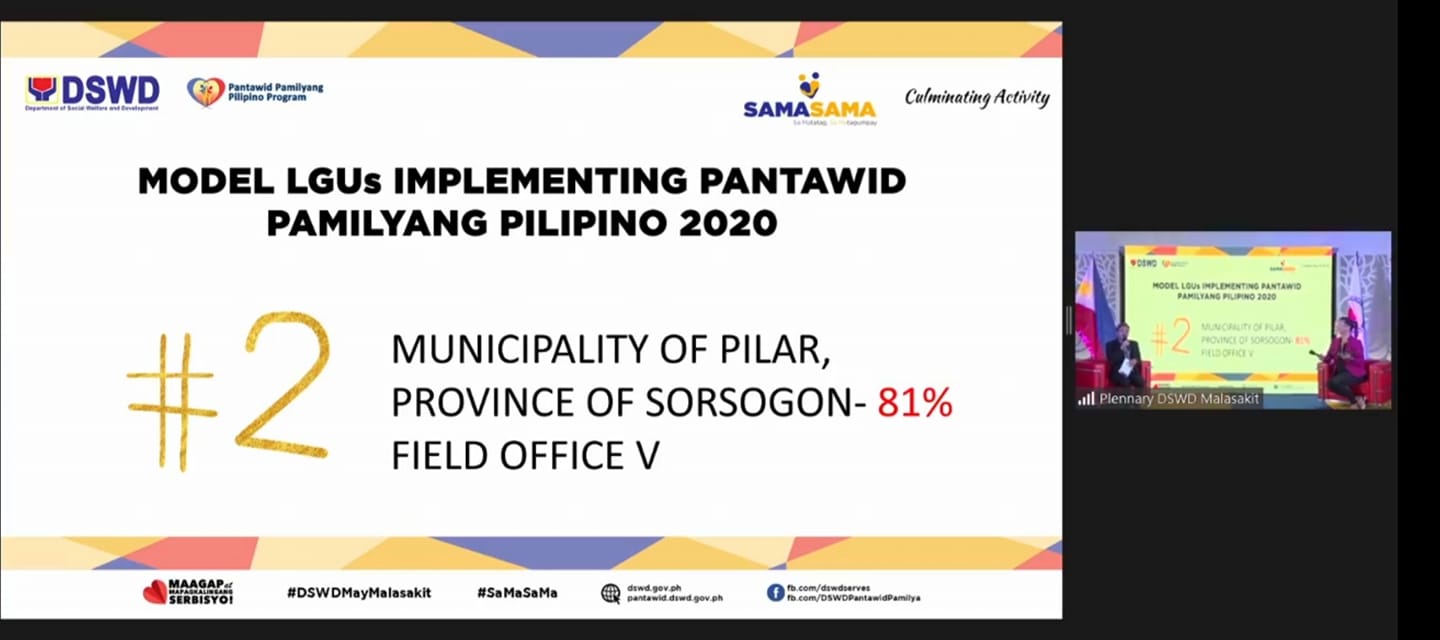 MUNICIPALITY OF PILAR, SORSOGON ranks 2nd in Model LGUs Implementing 4Ps in the national sphere